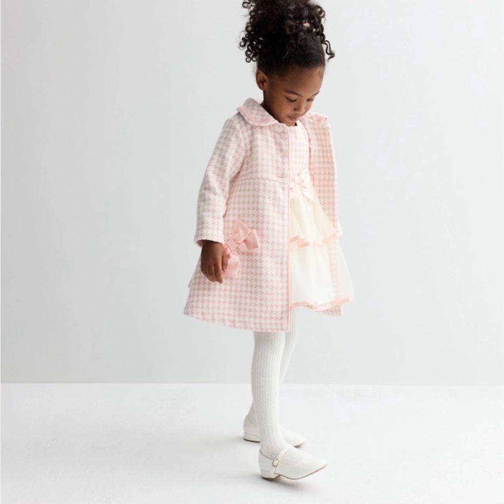 Blueberi Boulevard Pink Houndstooth Coat with Tulle Dress